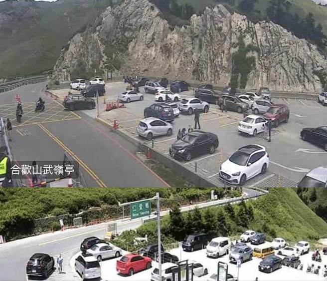 18日合欢山武岭停车场及昆阳停车场，满满车潮。（翻摄《合欢山赏雪机动社团》）
