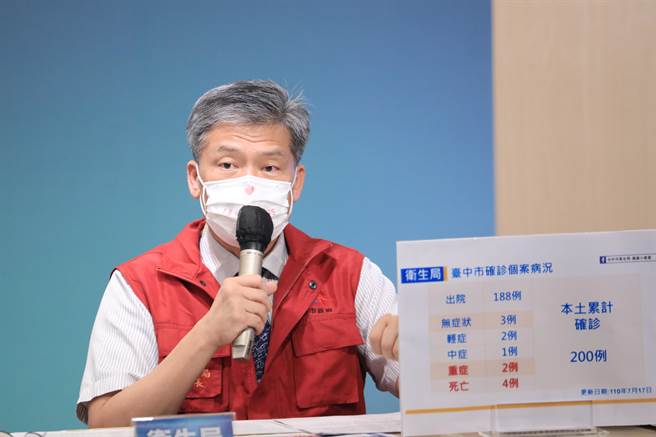 台中市卫生局长曾梓展指出，确诊家教男6月25日之后即停止上课，7月12日报告确诊，目前住院隔离治疗中。（台中市府提供／卢金足台中传真）