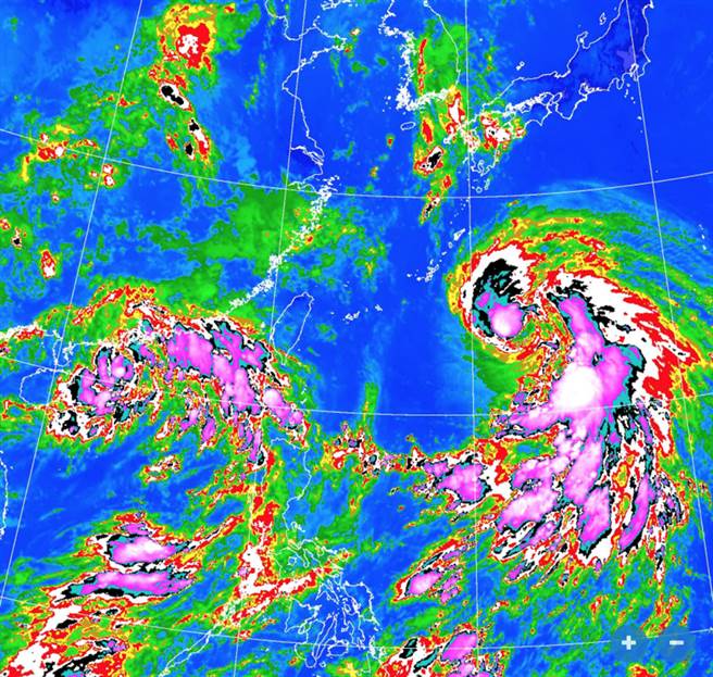 烟花颱风强度逐步增强，有机会对台湾造成重大影响。（翻摄自气象局）