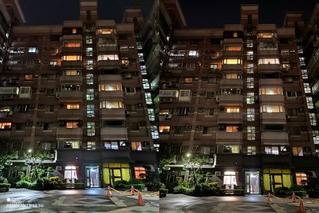 Redmi Note 10 5G（左）与iPhone 12 Pro的夜间拍摄对比（4）。（黄慧雯摄）