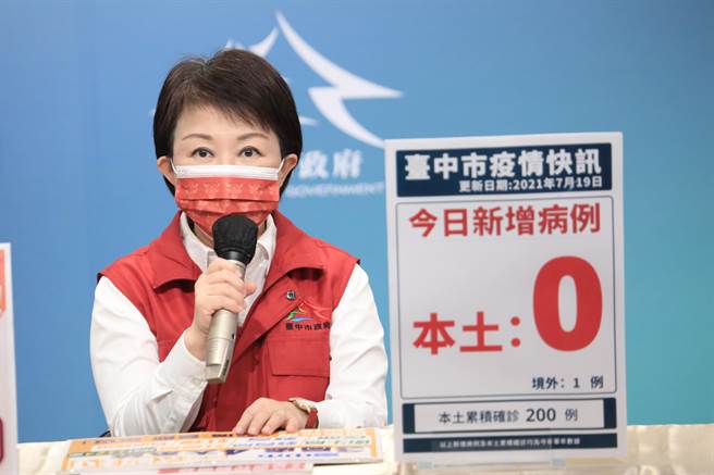 台中市長盧秀燕表示，台中市19日本土確診加零，雖有一例境外移入，但無台中市公共場域足跡。（台中市政府提供／馮惠宜台中傳真）