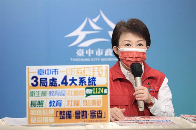 卢秀燕强调，台中市未来将以社福系统及教育等四大系统优先解封。（台中市政府提供／冯惠宜台中传真）