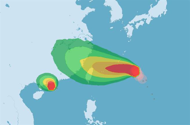 烟花来势汹汹，将分两阶段为台湾带来影响。（中央气象局提供）
