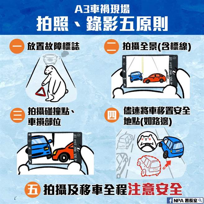 台中市警方提醒用路人遇车祸拍照、录影原则。（台中市警局提供／冯惠宜台中传真）