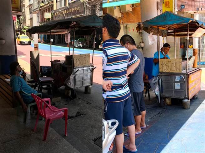 1名网友日前直击1名卖香肠的摊贩老板在人潮来往的大街上脱口罩抽菸，照片曝光后，还有人发现该摊贩的招牌竟写着「拎刀西郎」，嚣张语气吓坏不少人。（翻摄自脸书「路上观察学院」）