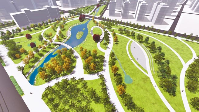 新北市水利搭配新泰塭仔圳计画，将整合贵子坑溪沿线公园，打造26公顷亲水景观廊带。图为模拟图。（新北市水利局提供／叶德正新北传真）