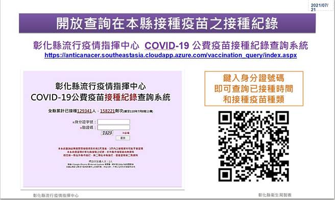 彰化县创设开放查询疫苗接种纪录的系统。（彰化县卫生局提供／吴敏菁彰化传真）   