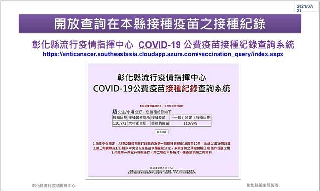彰化县创设开放查询疫苗接种纪录的系统。（彰化县卫生局提供／吴敏菁彰化传真）