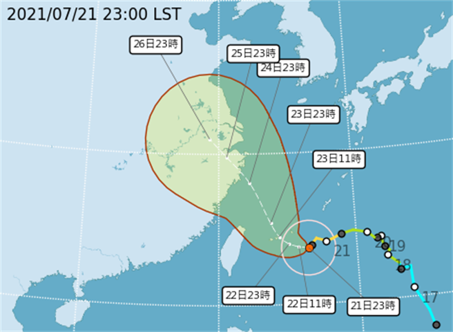 气象局预测，颱风将于周五、周六开始影响台湾，雨势以北台湾最为明显。(气象局提供)