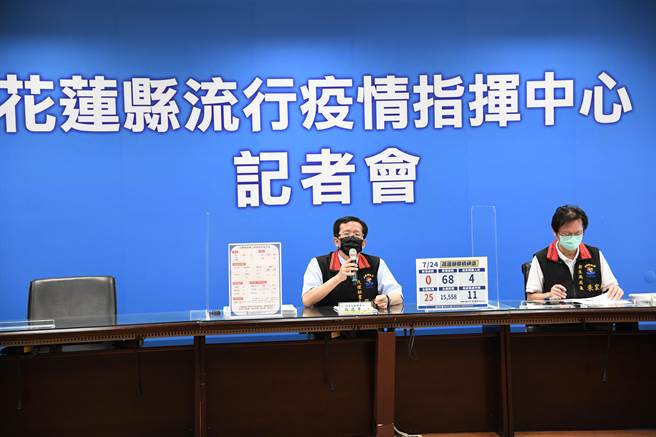 縣府代理秘書長張逸華（左）表示，解封後，為了解餐飲業者在執行面的困難，縣府近日將邀集餐飲業者共同討論出合情、合理、合法並合乎防疫條件的作為，右為衛生局長朱家祥。（花蓮縣府提供）