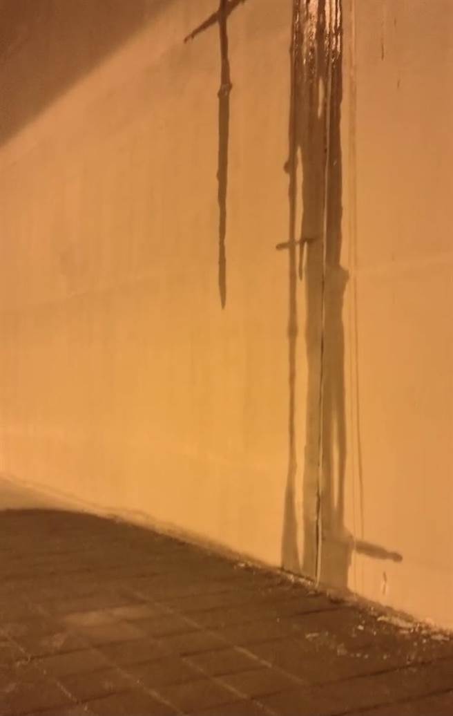 烟花颱风近日来袭，各地发生间歇性强降雨，刚完工不到1个月的淡水区「新民隧道」内竟不断漏水，形成外头下大雨，里面也下起了小雨的窘况（市议员郑宇恩服务处提供／戴上容新北传真）