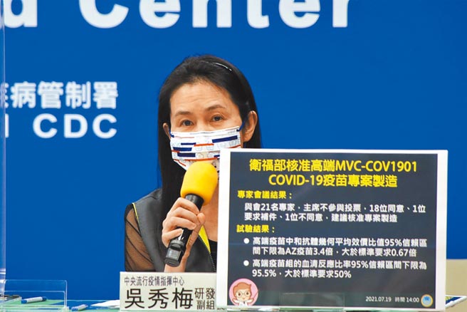 国民党主席江启臣轰食药署长吴秀梅（见图），妳是高端的公关吗？（中央流行疫情指挥中心提供）