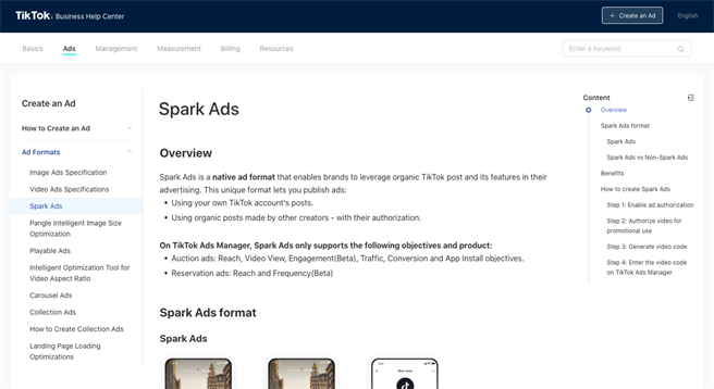 TikTok 官方网站已正式推出 Spark Ads。（图片来源：TikTok）
