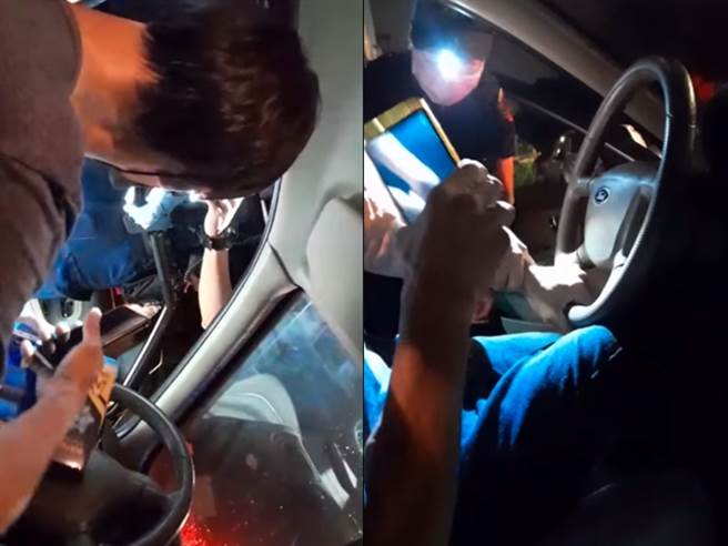 桃園1名男子昨（26）晚駕車在路上遭4名員警攔查，疑似遭警方懷疑車內有違禁品，他開始在駕駛座大鬧，網友則說「既然沒錯幹嘛心虛」。（翻攝自臉書「爆料公社公開版」）
