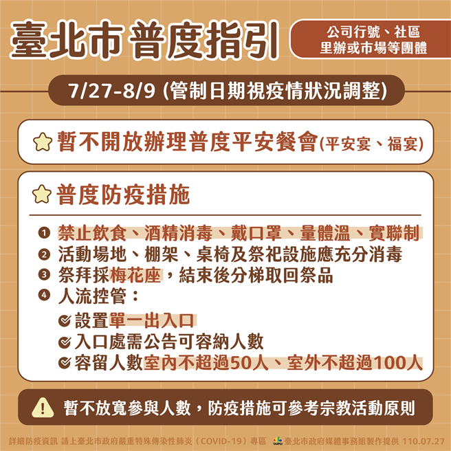 台北市宗教团体普渡指引。（北市府提供）