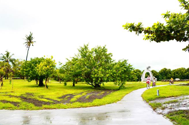 业者进驻东港鹏村溼地打造成亲子游憩兼环教空间，并提供大鹏湾内久违的单车出租服务，吸引不少游客目光。（谢佳潾摄）