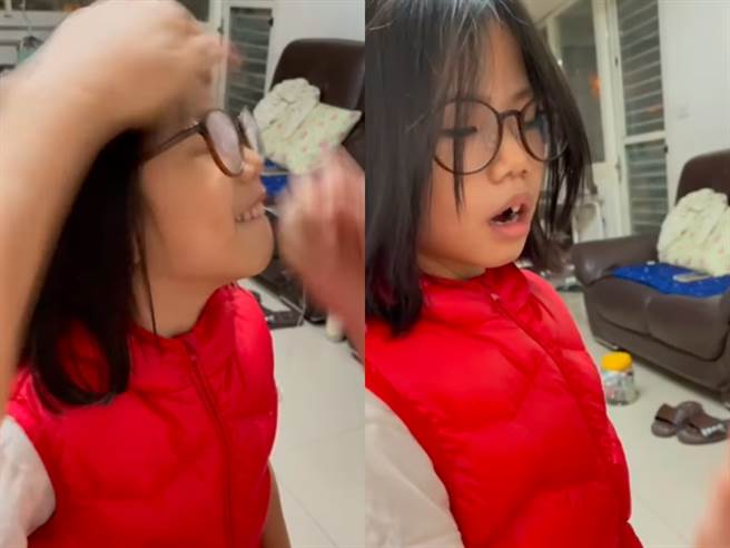1名阿嬷趁孩童不注意时「大力拍打孩童额头」，导致对方重心不稳往后倾，乳牙就因此应声被拔除。（翻摄自脸书「爆废公社公开版」）