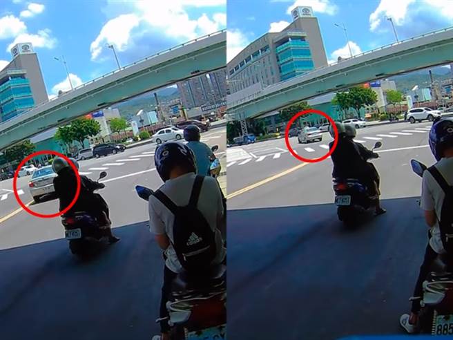 台北1名机车骑士日前停等红灯时，直击1辆正在道路驾驶训练的驾训班车竟闯红灯，不过网友却反过来质疑他在距离红灯超远的阴暗处停等。（翻摄自脸书「爆料公社公开版」）