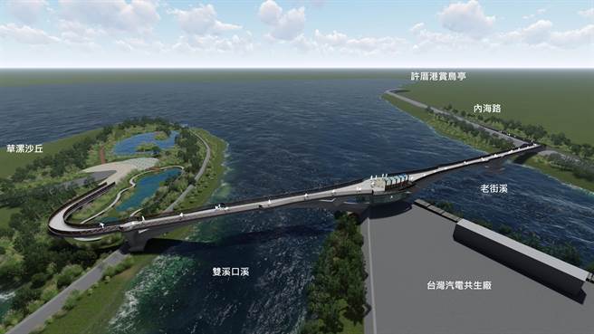 图为「许厝港老街溪自行车景观大桥新建工程」设计图。（海管处提供／萧灵玺桃园传真）