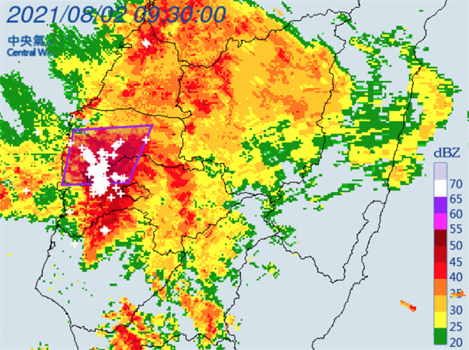 云林、嘉义县大雷雨。（翻摄自气象局）