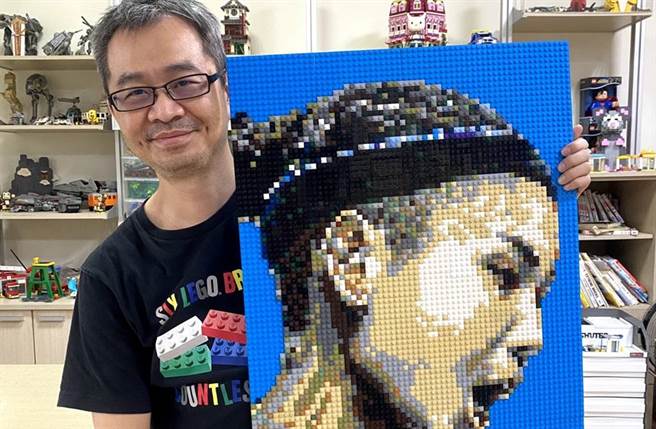 黃彥智用樂高製作一幅巨型戴資穎馬賽克圖。(圖／黃彥智樂高積木工作室提供)
