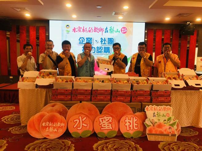 台中市大和獅子會連續第六年，響應台中市和平區「梨山森活節．水蜜桃的故鄉在梨山」水蜜桃企業認購。（大和獅子會提供）