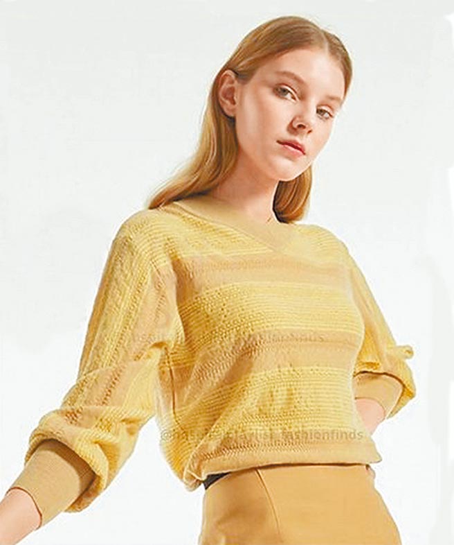 Lanvin黄色条纹编织上衣，46万5000韩币，约1万1307台币。（摘自Handsome官网）