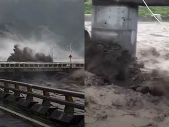 荖濃溪走山沒入洪水驚恐畫面曝光 寶來橋險遭吞噬激起大片浪花