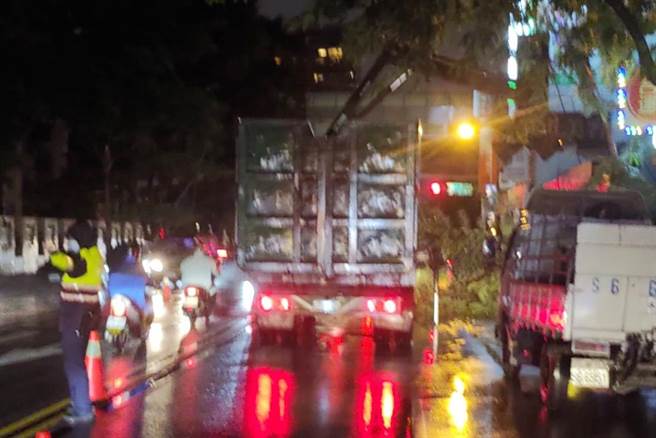 员警调度线上警力协助疏导交通，并通知建设局等单位前往移除路树。（民眾提供）