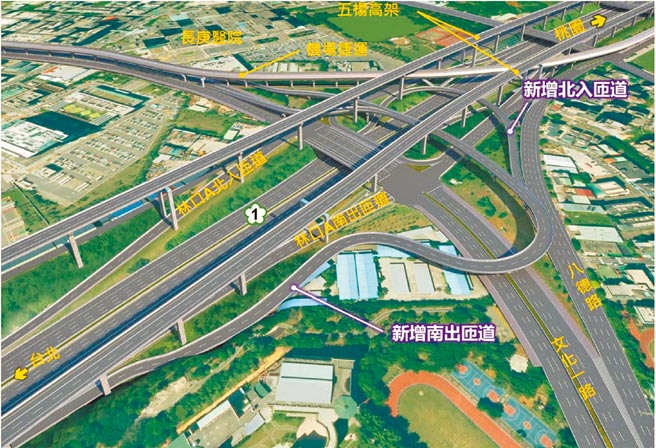 為紓解當地交通，林口交流道南北將增設2座高架匝道。（新北市交通局提供／陳慰慈新北傳真）