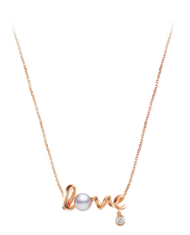 MIKIMOTO Love Collection粉红金坠炼，日本Akoya珍珠5.75mm，3万7500元。（MIKIMOTO提供）