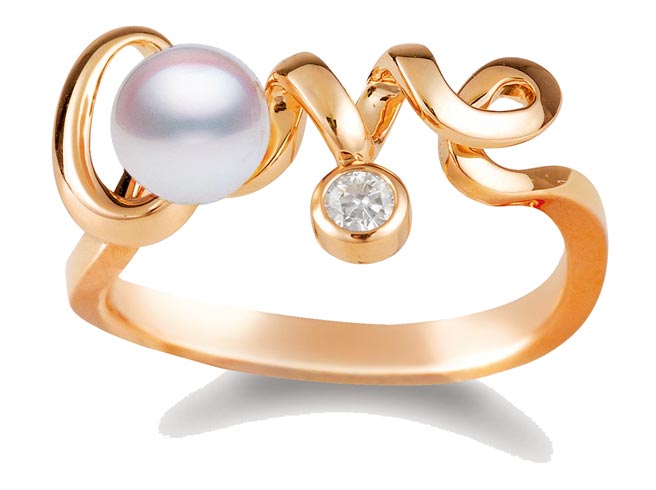 MIKIMOTO Love Collection粉红金戒指，日本Akoya珍珠5.5mm，3万5000元。（MIKIMOTO提供）