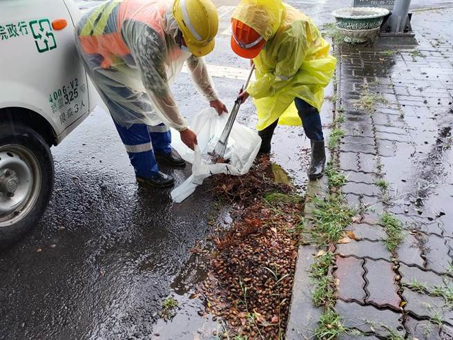 連日豪大雨，台南市環保局清潔人員每當雨勢稍歇即外出整頓環境。（環保局提供／洪榮志台南傳真）