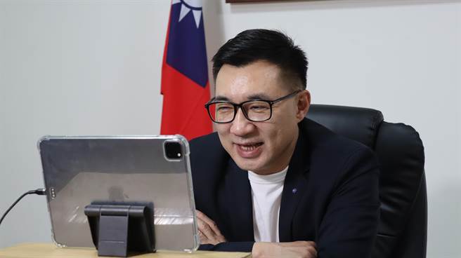 國民黨主席江啟臣昨晚率黨內幹部與接近美國政策界的學者專家進行視訊座談。（國民黨提供）