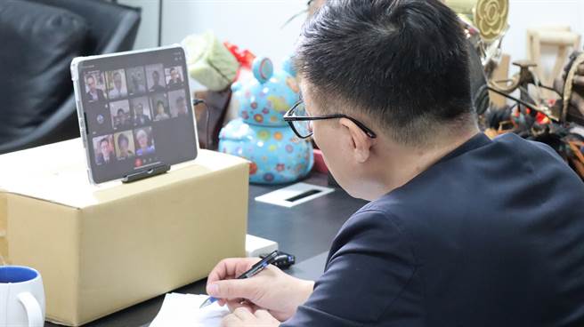 國民黨主席江啟臣昨晚率黨內幹部與接近美國政策界的學者專家進行視訊座談。（國民黨提供）