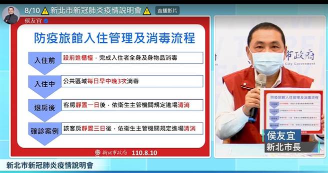 侯友宜籲防疫旅館全面戒備以阻擋Delta病毒。(擷取自網路)
