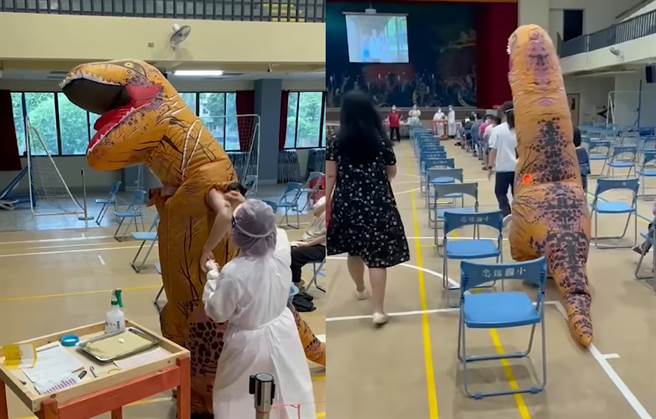 全台首只！台中女「穿恐龙装」打疫苗　背后理由曝光暖哭网友