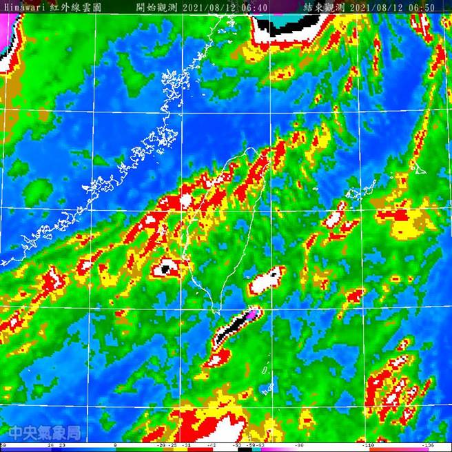 今天早晨西南沿海有陆风与西南风辐合，带来局部短暂阵雨。（图／翻摄自气象局）