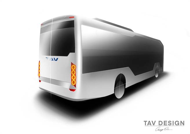 國內首輛鋁合金車身的全低地板電動巴士「漢唐一號」，色系將以地中海藍加賓士銀為基礎。（漢翔公司提供／王文吉台中傳真）