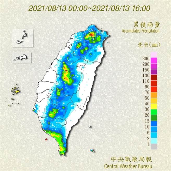 旺盛午后对流带来短时强降雨，气象局发布17县市豪大雨特报。(气象局提供)