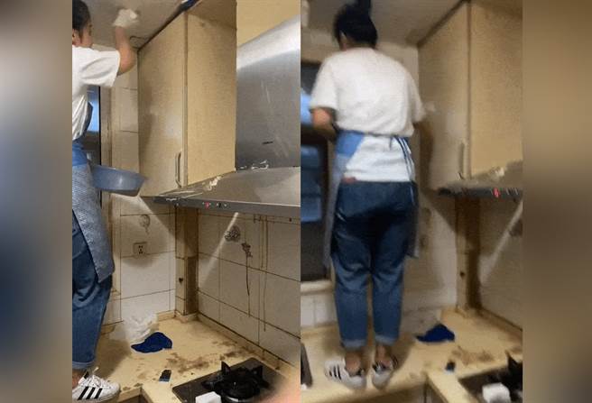 陌生女子一进门就开始打扫，藉此销售清洁剂。（图／翻摄自微博）