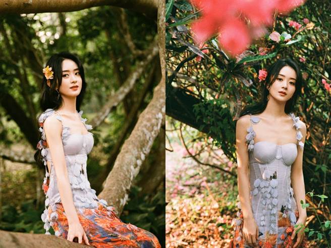 赵丽颖离婚后首过七夕，一身低胸马甲洋装十分出眾。（图／微博@赵丽颖工作室）