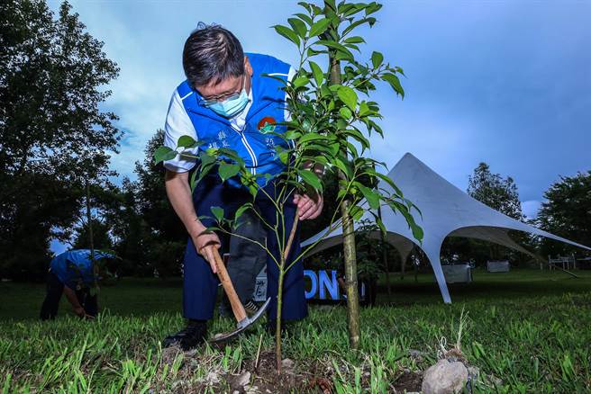 县长杨文科在爱上喜翁的肖璋大道种下第一棵树苗。（罗浚滨摄）