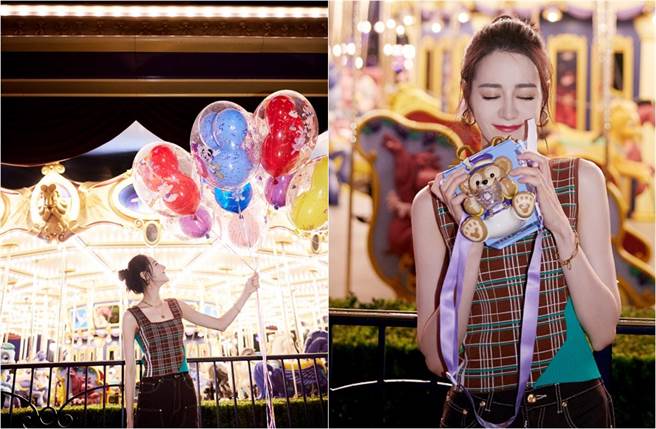 迪丽热巴夜访迪士尼。(取材自自嘉行迪丽热巴微博)