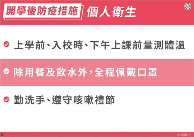 中小学开学防疫指引。(图／教育部提供)