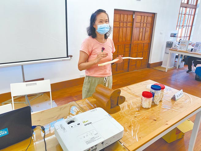 歷經蓪草工藝興盛與哀落的張秀美，致力推廣及傳承蓪草工藝文化，希望蓪草與新竹的故事得以延續。（陳育賢攝）