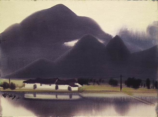 席德进作品常见台湾采风，图为《风景风景(鱼池乡)》。（国美馆提供）