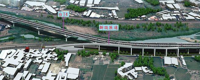 台74六順橋地區新設南入匝道模擬示意圖。（台中市政府提供）