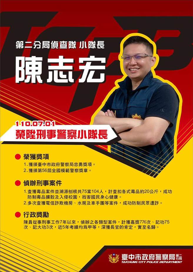 陈志宏今年七月荣陞小队长一职。（警方提供）