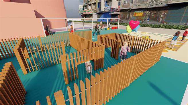嘉义市中正公园现有儿童游戏场多为罐头游具，今23日起正式施工改善，完工后将变身为一座游戏百科全书式的城市型全龄共融游戏场，图为模拟示意图。（嘉义市政府提供／吕妍庭摄嘉义传真）